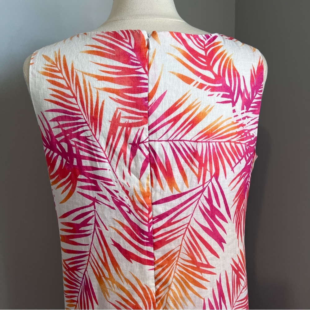 J. Jill 12 Pink Orange Tropical Linen Sleeveless Shift Dress - Picture 7 of 17